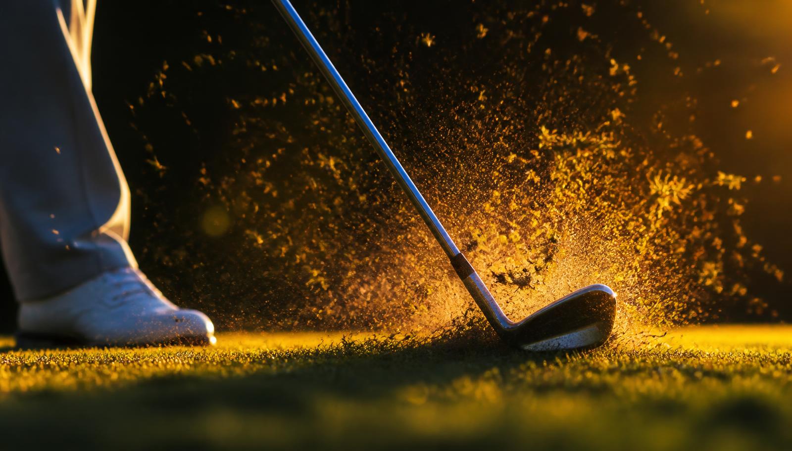 Iron shot at impact spraying turf